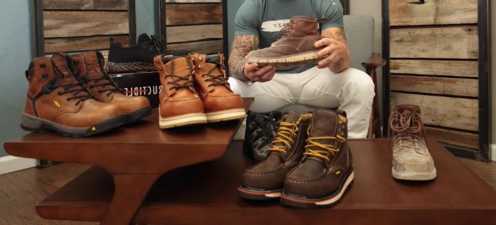 Reviewing a collection of work boots for a painter