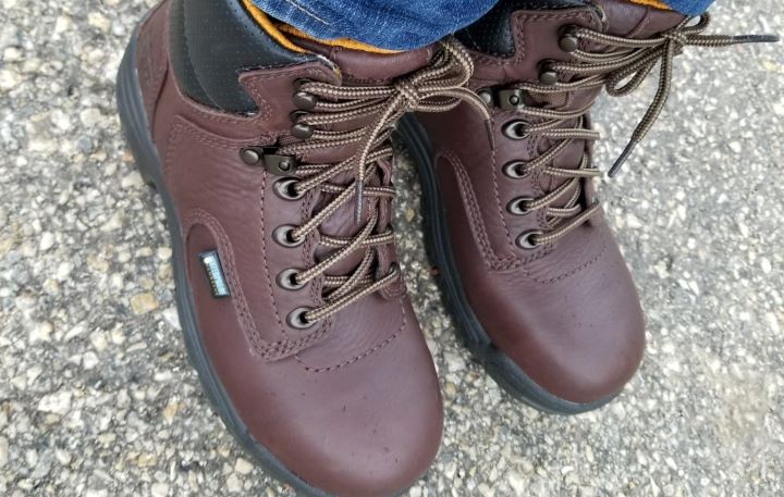Wearing out the Timberland PRO ankle support work boots in a brown leather color