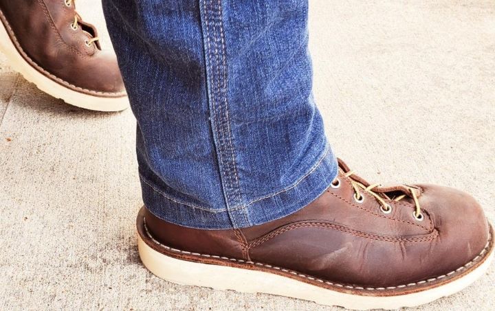 Wearing out the Danner wedge sole work boots in a brown leather color