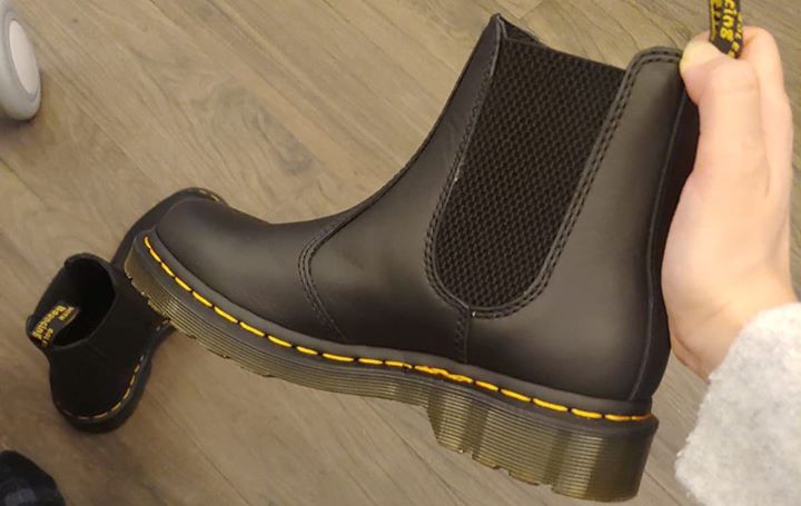 Trying the Dr. Martens's Chelsea work boots in a black color