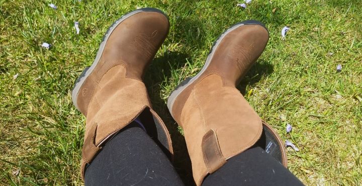 Wearing Terrain Pull-On Waterproof Boots from the brand Ariat