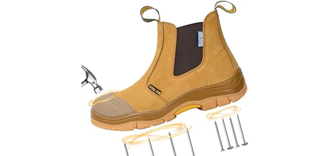 Boiwanma Men's Chelsea - Pull-On Puncture-Resistant Work Boots