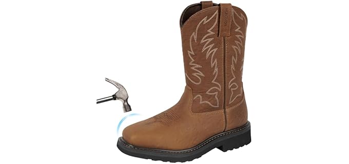 Hunthor Men's Cowboy - Steel-Toe Western Industrial Work Boots