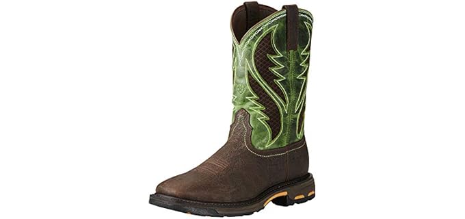 ARJ3S Mens Workhog Wide Square Toe Venttek Work Boot Bruin Brown/Grass Green 10.5 Wide