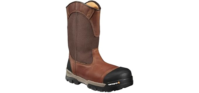 Carhartt Ground Force 10” Waterproof Wellington Boot - Breathable Composite Toe Work Boots for Men with EVA Midsole and Traction Outsole, EH Rated - Red Brown - 9.5M