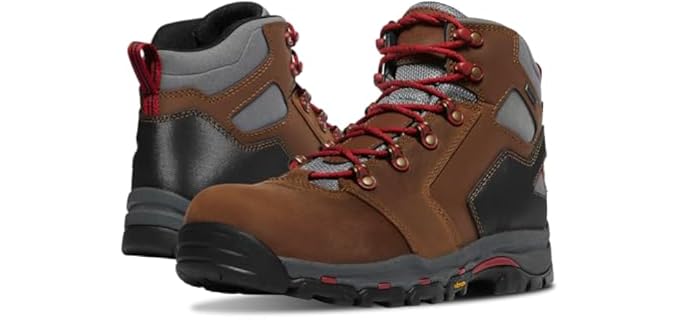 Danner Vicious Composite Toe Work Boots for Men, Brown/Red NMT - 9.5D | Waterproof Composite Toe Boots for Men, For Electrical Hazard Work, Slip Resistant Grip, TPU Shank, Construction Boots
