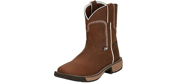 Justin Boot Company Women Stampede Rush WP Soft Square Toe Work Boot Brown 11 B
