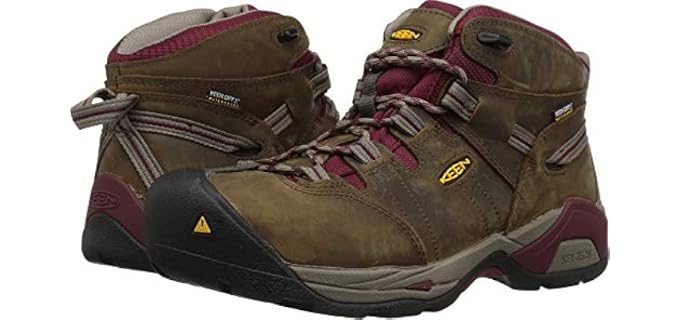 KEEN Utility Women's Detroit XT Mid Steel Toe Waterproof Work Boot, Black Olive/Tawny Red, 5 Medium US