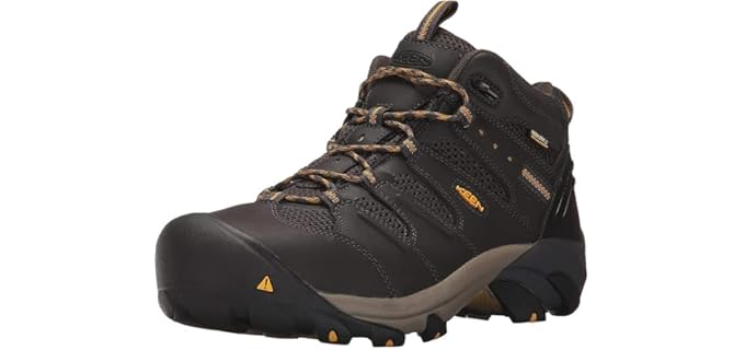 KEEN Utility Men's Lansing Mid Height Steel Toe Waterproof Work Boots, Raven/Tawny Olive, 10.5 US