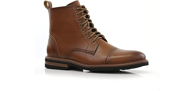 Polar Fox Wright Men's Cap-Toe Dress Boot | Fashion Ankle Boot with Side Zip in Vegan Leather | MPX806067A | in Sienna Brown, Size 11