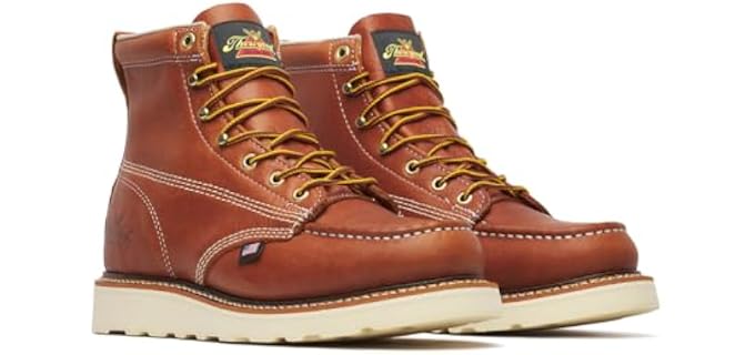 Thorogood American Heritage 6” Moc Toe Work Boots for Men - Soft Toe, Premium Full-Grain Leather with Slip-Resistant Wedge Outsole and Comfort Insole; EH Rated, Tobacco - 8.5 D