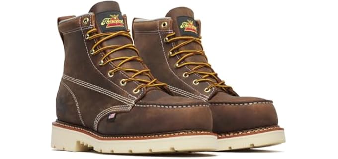 Thorogood American Heritage 6” Steel Toe Work Boots for Men - Full-Grain Leather with Moc Toe, Slip-Resistant Heel Outsole, and Comfort Insole; EH Rated, Trail Crazyhorse - 11 2E US