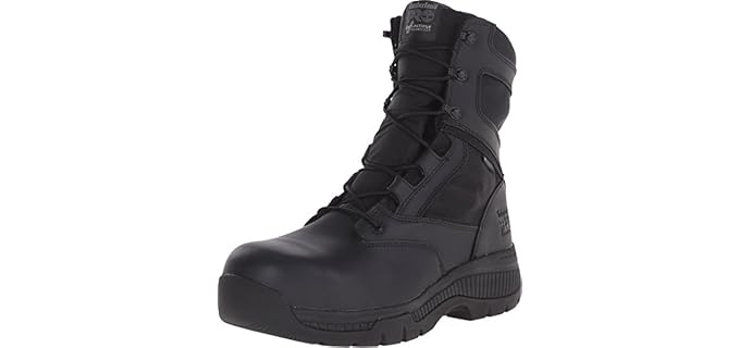 Timberland PRO Men's 8 Inch Valor Comp Toe Waterproof Side Zip Work Boot, Black Smooth Leather Ballistic Nylon, 3.5 M US