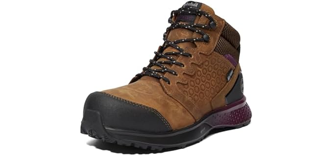 Timberland PRO Women's Reaxion Mid Composite Safety Toe Waterproof Industrial Hiker Work Boot, Brown/Purple-2024 NEW, 8.5